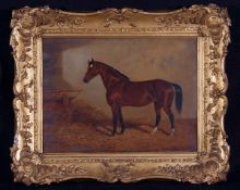 FREDERICK WILLIAM WOODHOUSE (1820-1909, BRITISH) BROWN HORSE IN STABLE oil on canvas, signed and