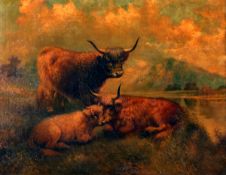 G WILSON (19TH CENTURY, BRITISH) HIGHLAND CATTLE oil on canvas, signed lower left 18 x 23ins