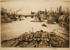 WILLIAM MONK, RE (1863-1937, BRITISH) THE THAMES – LONDON etching, signed in pencil to lower right