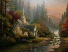 THOMAS KINKADE (BORN 1947, AMERICAN) THE FOREST CHAPEL limited edition international proof on canvas