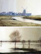 * CAVENDISH MORTON RI ROI (BORN 1911, BRITISH) CLEY MILL; FLOODED MARSH pair of watercolours, signed