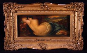 ATTRIBUTED TO WILLIAM ETTY RA (1787-1849, BRITISH) RECLINING NUDE oil on panel 5 x 12ins