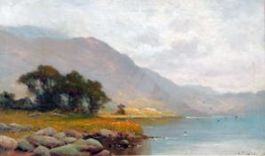 * ALFRED FONTVILLE DE BREANSKI (1877-1957, BRITISH) A SCOTTISH LOCH oil on canvas, signed lower