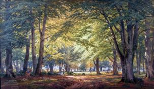 WILLIAM J FERGUSON (ACTIVE 1849-1886, BRITISH) THE PATH THROUGH THE FOREST AT MID DAY watercolour,