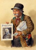 PETER KRAEMER (1857-1936, GERMAN) NEWSPAPER VENDOR watercolour, signed and inscribed München lower
