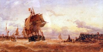 RICHARD HENRY NIBBS (1816-1893, BRITISH) SHIPPING IN HARBOUR MOUTH watercolour, signed lower left