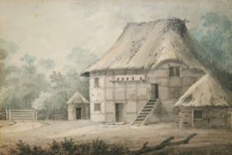 • ENGLISH SCHOOL (19TH CENTURY) RURAL COTTAGE sepia watercolour 5 ½ x 8ins Provenance: The Rowley