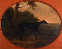 ENGLISH SCHOOL (19TH CENTURY) GREYHOUND IN LANDSCAPE oil on canvas 16 x 20ins oval