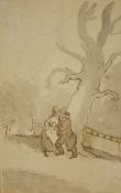 • CIRCLE OF THOMAS ROWLANDSON (1756-1827, BRITISH) COUPLE BY A TREE pen, ink and wash 9 ½ x 6ins