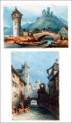 CONTINENTAL SCHOOL (19TH CENTURY) KATZ ON THE RHINE; SCHAFFHAUSEN two miniature watercolours 1 ½ x 2