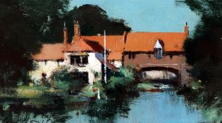 * IAN HOUSTON (BORN 1934, BRITISH) PULLS FERRY, NORWICH oil on board, signed lower left and