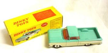 DINKY TOYS NO 449, an excellent boxed Turquoise and White Chevrolet “El Camino” Pick Up Truck, in