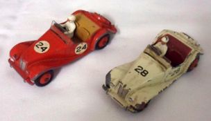 DINKY TOYS NO 108, two playworn MG Midget Racing Cars consisting of a Red Racing No 24 and a Cream