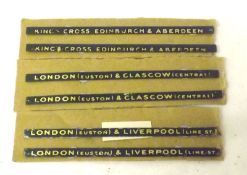 HORNBY ACCESSORIES, three sets of Coach Destination Boards in pairs for “0” Gauge Railways, in