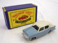 MATCHBOX SERIES (MOKO LESNEY) NO 43, an excellent boxed Cream and Blue Hillman Minx Saloon with