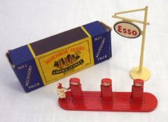MATCHBOX SERIES (MOKO LESNEY) NO 1AP, an excellent boxed Red “Esso” Petrol Pumps Set in a fair No