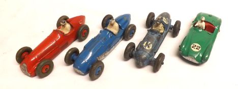 DINKY TOYS NO 23 SERIES RACING CARS ETC, four early playworn Racing and Sports Cars including