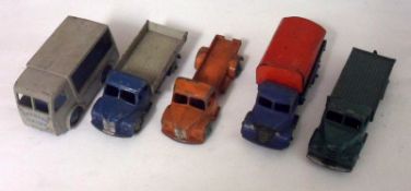 DINKY TOYS 30 SERIES, five unboxed playworn Models from the 1950s, including Dodges, Austin, Milk