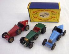 YESTERYEARS BY LESNEY (MATCHBOX) NOS Y5 AND Y6, a Green Y5 1928 Le Mans Bentley, slightly chipped (