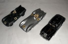 CRESCENT TOYS ETC, three playworn Cars, a Silver Mercedes-Benz Racing Car (reasonable), a Green