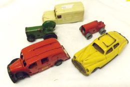 TRI-ANG MINIC, five various tinplate and plastic Minic Vehicles including a Yellow American Taxi;