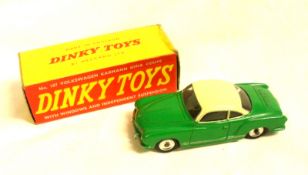 DINKY TOYS NO 187, a very good boxed Green and Cream Volkswagen Karmann Ghia Coupe, in a good to