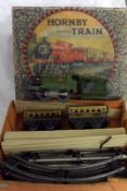 HORNBY TRAINS “0” GAUGE BOXED SET NO 0 PASSENGER SET, a very rare April 1929 Hornby Series “0” Gauge