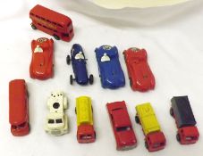 TRI-ANG MINIC, ten Minic plastic Vehicles and a Brimtoy Truck including four Racing Cars; an