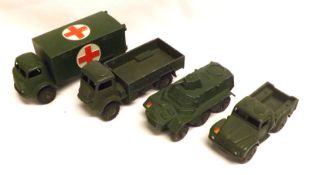 DINKY TOYS NOS 623, 626, 641 AND 676, four Green Military Vehicles, including 623 Army Wagon (no