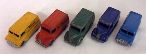 DINKY TOYS NOS 450, 480 ETC, five Trojan and Bedford Vans including Dunlop; Chivers; a rare Oxo;