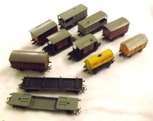 HORNBY-DUBLO WAGONS, eleven playworn unboxed metal and plastic Hornby-Dublo Covered Wagons etc