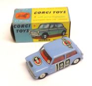 CORGI TOYS NO 226, a very good (ignoring the transfers) boxed Pale Blue Morris Mini Minor with