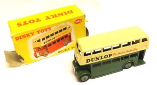 DINKY TOYS NO 290, a very good boxed Green and Cream Leyland Double Decker Bus with Dunlop