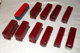 DINKY TOYS NOS 29C, 29E, 29G AND 29H, eleven repainted Buses including four 29 Series Double