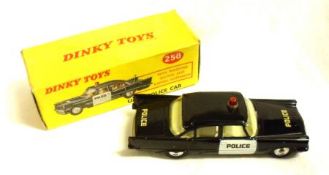 DINKY TOYS NO 258, an excellent boxed Black Desoto Fireflite USA Police Patrol Car, aerial