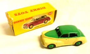 DINKY TOYS NO 159, a very good rare boxed Green and Cream Morris Oxford Saloon with treaded tyres,