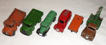 DINKY TOYS 25 SERIES, six unboxed playworn Models from the 1950s, including a Petrol Tanker, a