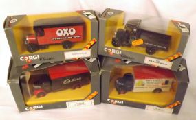 CORGI CLASSICS TRUCKS NOS 820, 822 AND 915, four mint boxed Thornycroft and Bedford Vans