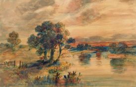 JOHN JOSEPH COTMAN (1814-1878) NORFOLK RIVER LANDSCAPE pencil and watercolour, signed and dated 1875