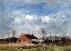 * IAN HOUSTON (BORN 1934) MARSHLAND COTTAGE, NORFOLK oil on board, signed lower right and dated 1967