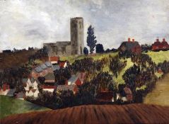 * HARRY HAMBLING (1902-1988) KERSEY FROM THE LINDSEY ROAD 1968 oil on canvas, initialled lower