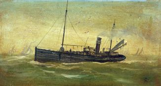 ENGLISH SCHOOL (c1920) A YARMOUTH TRAWLER AT SEA oil on board, indistinctly monogrammed lower