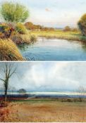 * JOHN REGINALD GOODMAN (1870-1972) EAST ANGLIAN VIEWS WITH DISTANT CHURCHES pair of watercolours,