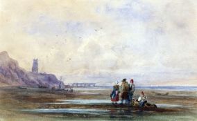 ATTRIBUTED TO THOMAS LOUND (1802-1861) FISHERFOLK ON CROMER BEACH watercolour 6 x 10ins