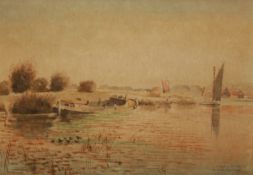 WILLIAM LESLIE RACKHAM (1864-1944) OLD WHERRY, BRUNDALL watercolour, signed and inscribed lower