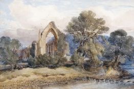 THOMAS LOUND (1802-1861) BOLTON ABBEY, YORKSHIRE watercolour 13 x 19ins