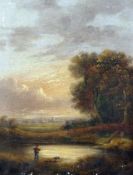 CIRCLE OF JOHN BERNEY CROME (1794-1842) RURAL LANDSCAPE WITH FIGURE BY A POND oil on canvas9 ½ x