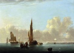 ATTRIBUTED TO ALFRED STANNARD (1806-1889) SHIPPING BECALMED oil on panel, bears signature lower left