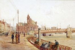 C H COLLER (19TH/20TH C) FIGURES ON QUAYSIDE, GREAT YARMOUTH watercolour, signed lower left 9 x