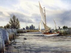 * COLIN W BURNS (BORN 1944) NEAR THURNE MOUTH watercolour, signed lower right and inscribed with